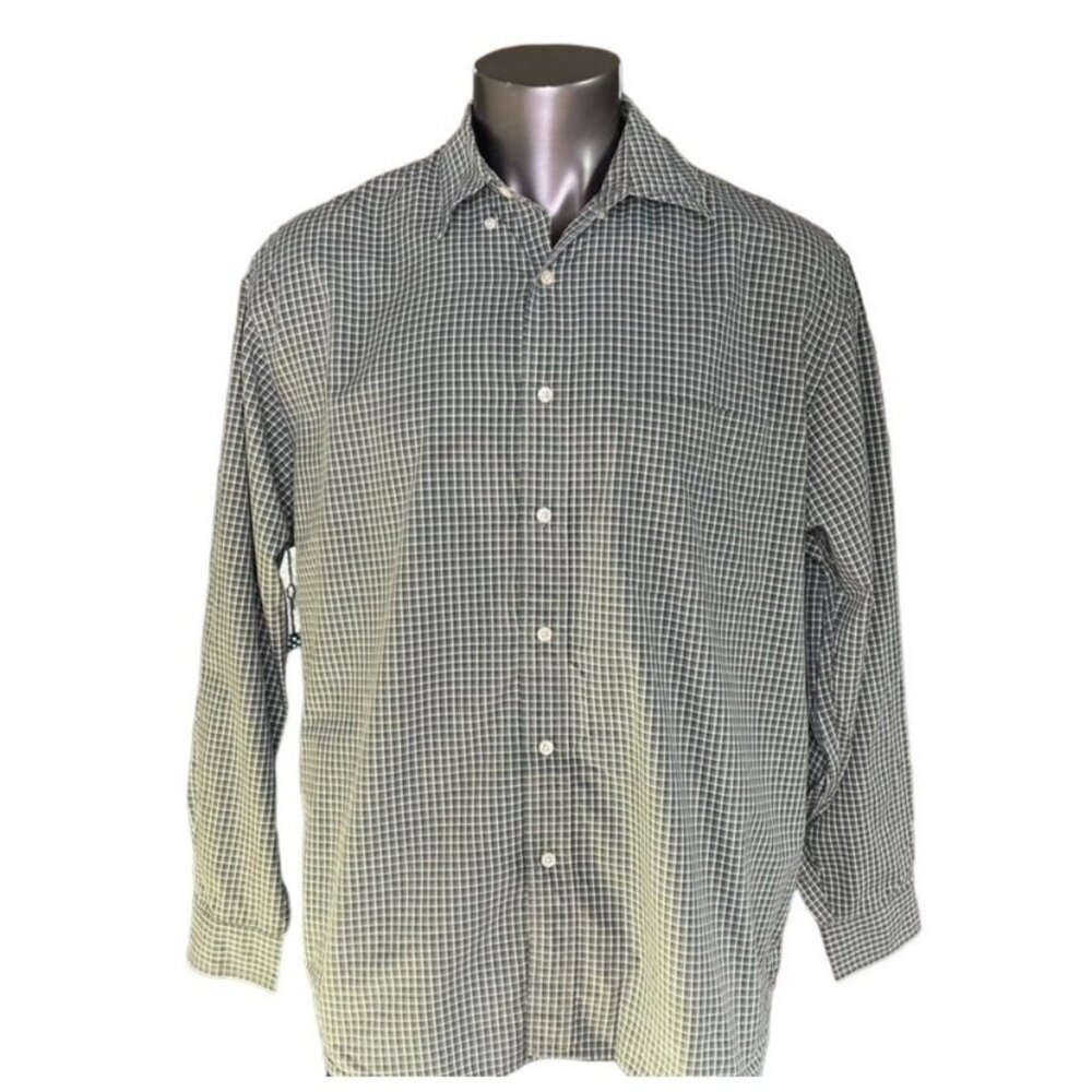 Mens Eddie Bauer Plaid Dress Casual Button Down Shirt SizeLarge u Green White